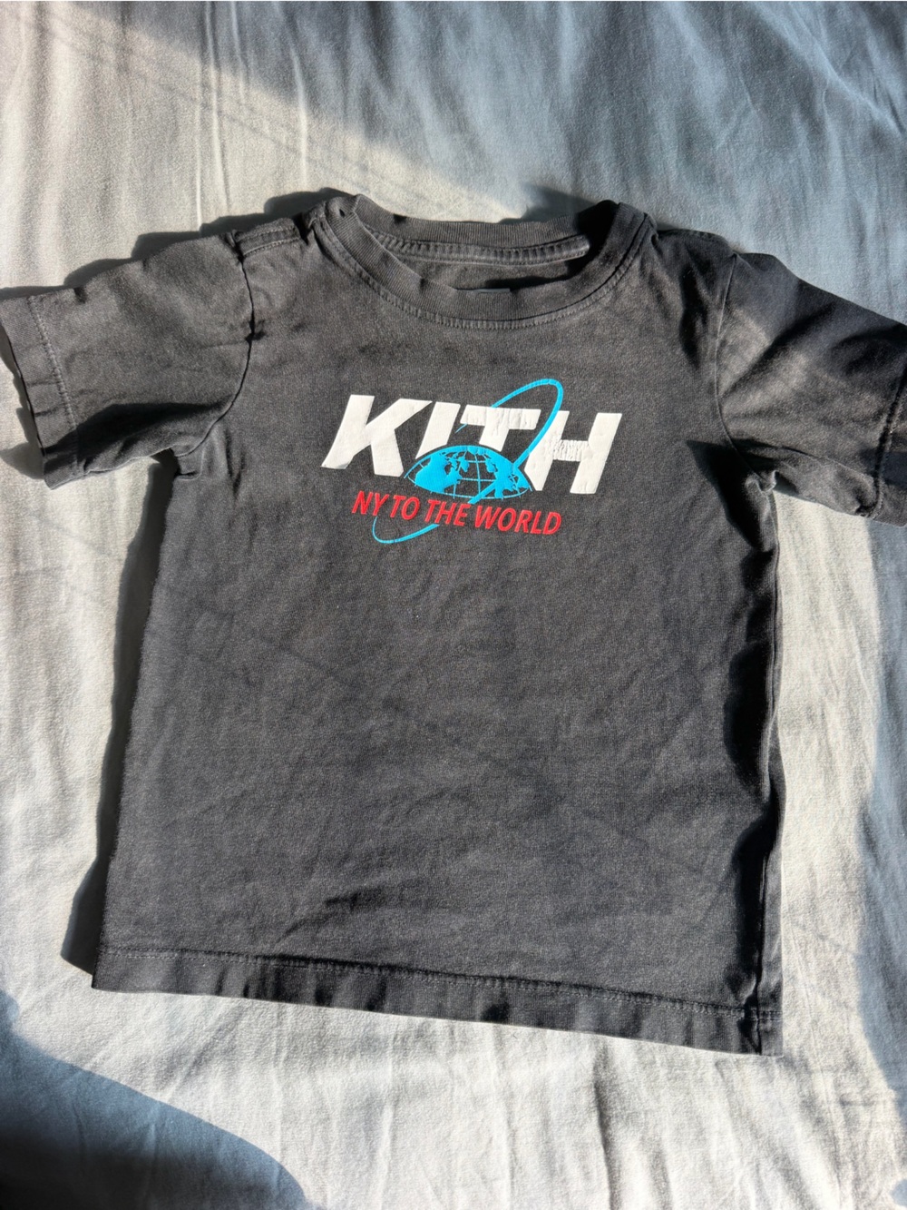 Kith Black Tee with Blue & White Globe Print